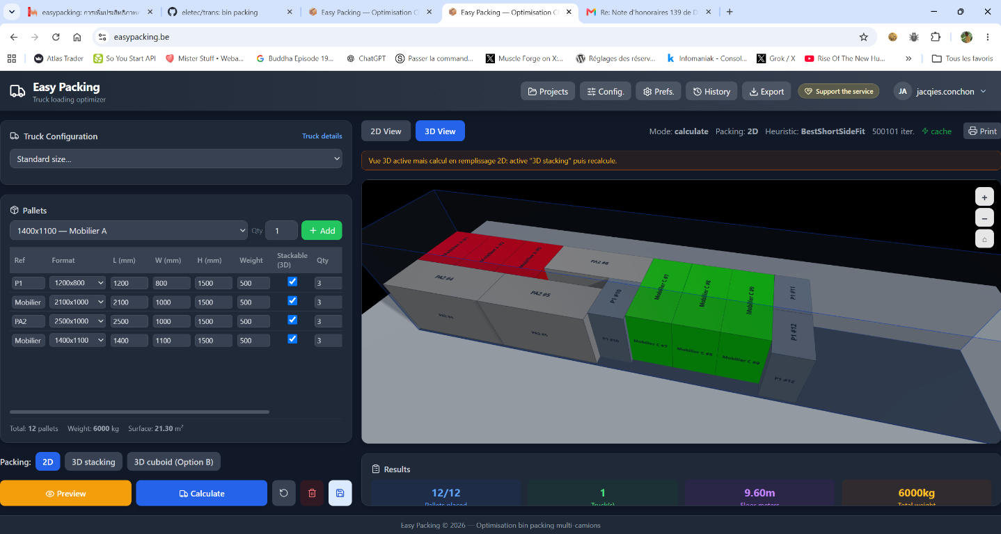 easypacking — vue 3D de l'application